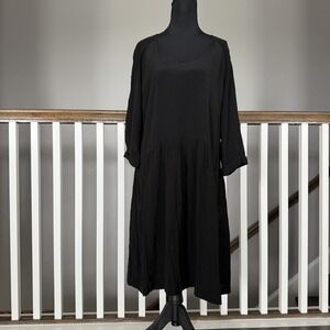 Garnet Hill Womens 16 Black‎ 3/4 Sleeves Cuffed V-Neck Knee Length Dress Pockets